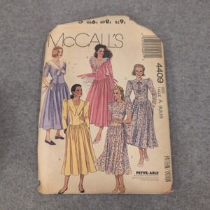 Vintage McCall's 4409 Sewing Pattern Misses Petite Dress Size 6 8 10 1980s VG